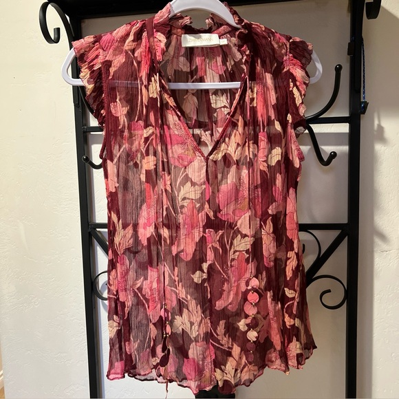 Zimmermann 0P Silk Pink Floral Blouse - Picture 1 of 10